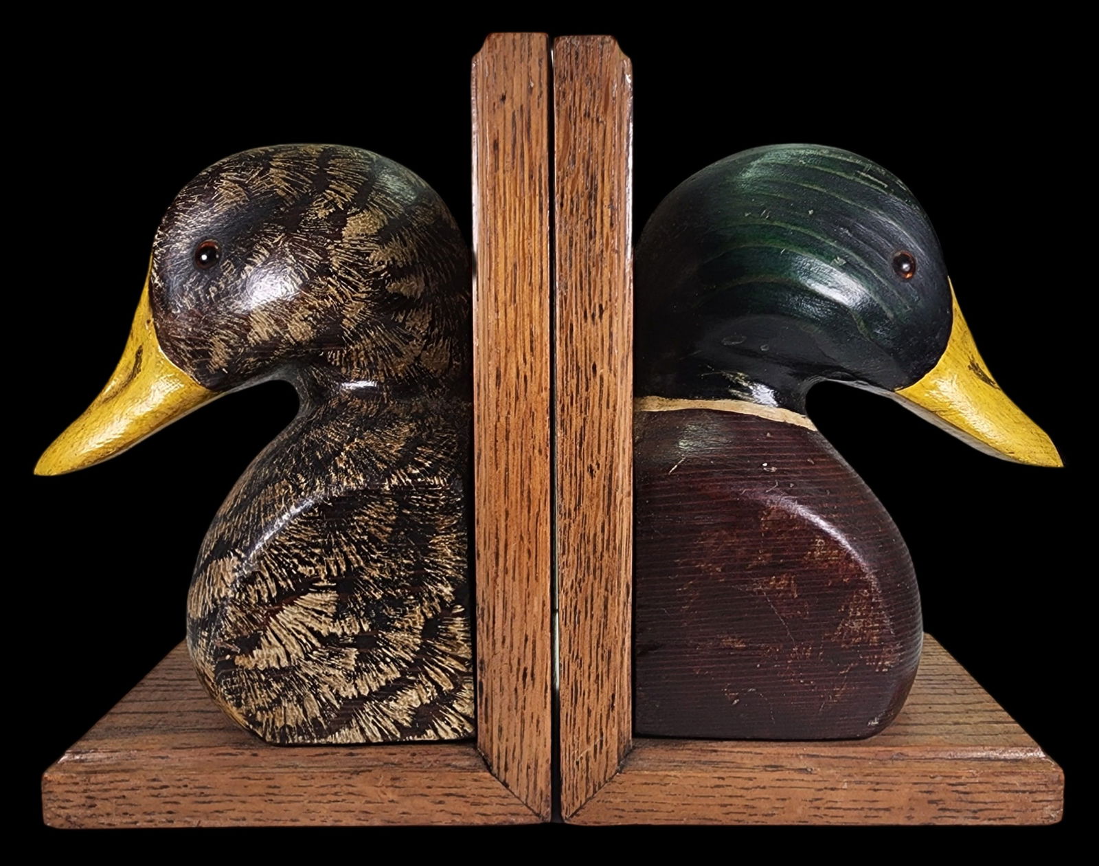 Pair of Hand Painted & Signed MAX THOMPSON Mallard & Hen Duck Decoy Bookends (1 of 10)