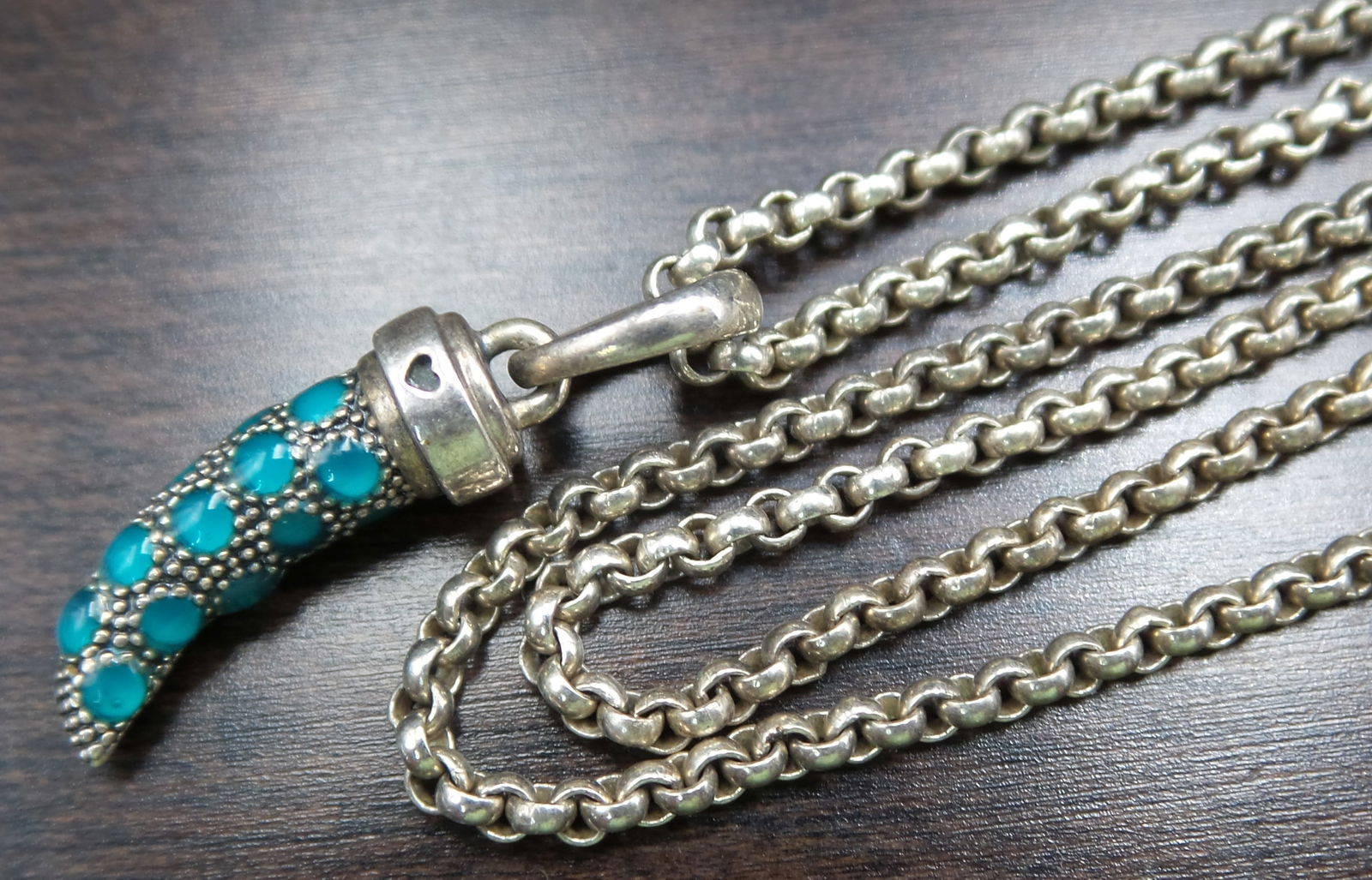 Vintage PANDORA Sterling Silver & Blue Enamel Cornicello Charm Pendant Necklace (1 of 4)