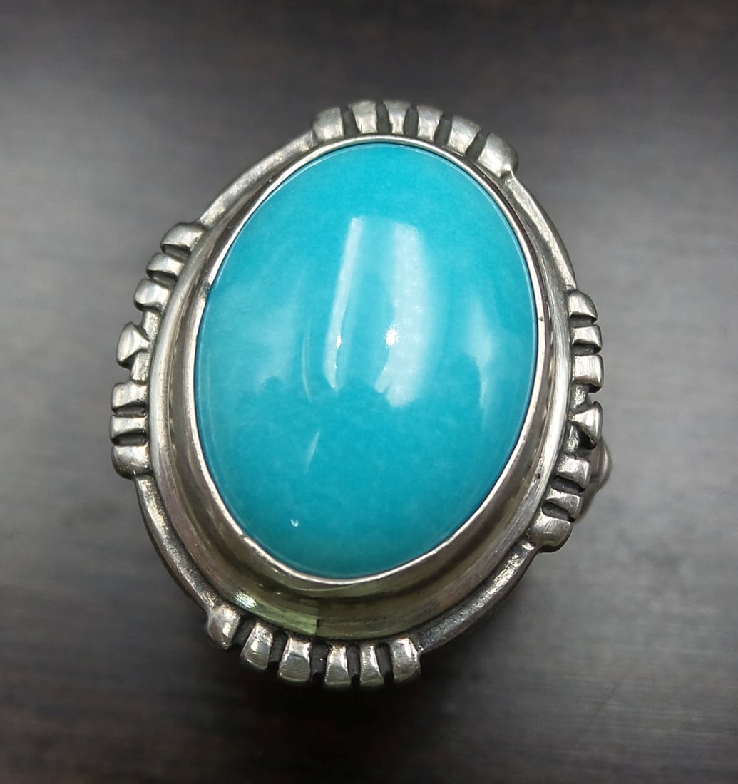 Vintage Sterling Silver & Turquoise Color Stone Designer Ring (1 of 4)