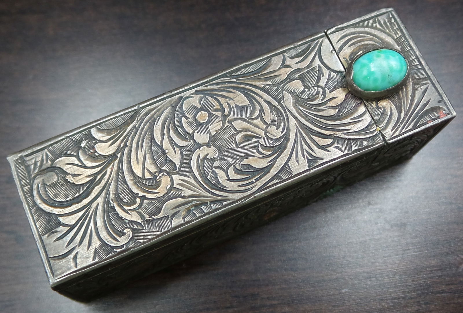 Vintage European 800 Silver Lip Stick Holder /w Folding Mirror (1 of 9)