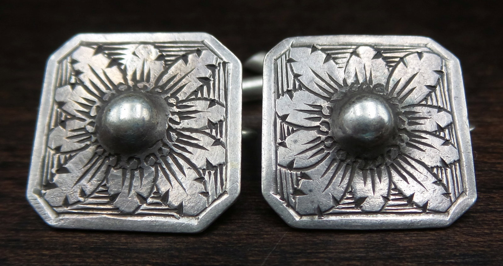 Antique 1820s Central European 13 Loth Silver Cufflinks: Beautiful pieces, probably made in Germany or Austria around the 1820s. Very good antique condition with minor wear and patina according to age. Each measures approx. 11/16" x 11/16" and they jointly 