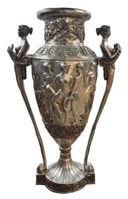 Monumental French Neoclassical Silvered Cast Bronze Sculptural Floor Vase