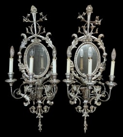 Ornate Pair of Neoclassical Venetian F. PAOLETTI Silverwood Candelabra Sconces