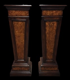 Pair of Vintage THEODORE ALEXANDER Louis XVI Burl Pedestal Columns / Torcheres