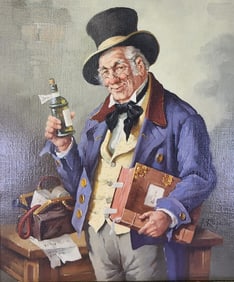 HANS RICHTER (Austrian, 1920-) Oil on Canvas Portrait Painting "The Country Doctor"