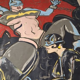 Large Original 1991 LAZARO AMARAL "Batgirl & Catwoman" Acrylic Painting