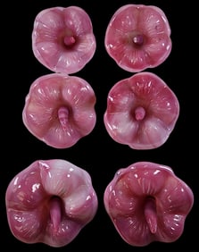 Very Rare Set of 6 Antique Victorian Deep Pink Art Glass Curtain Tiebacks