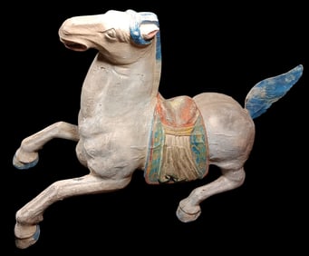 Large Antique Japanese Edo Period Hand Carved Wood Horse Sculpture