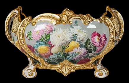 Ornate Antique COPELAND England Gold Painted Flower Porcelain Planter