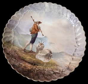Antique Early 1900s Hand Painted French Pastoral Theme Porcelain Plate