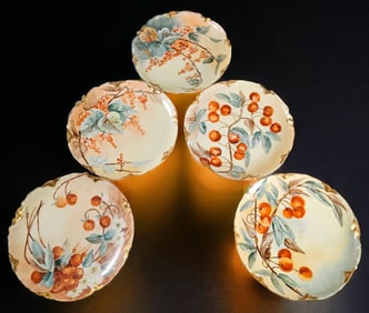Set of 5 Antique LIMOGES Haviland Hand Painted Cherry Blossom Dessert Plates