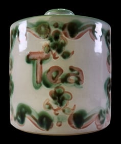 Vintage MARY HADLEY Pink & Green Ceramic Tea Caddy / Canister