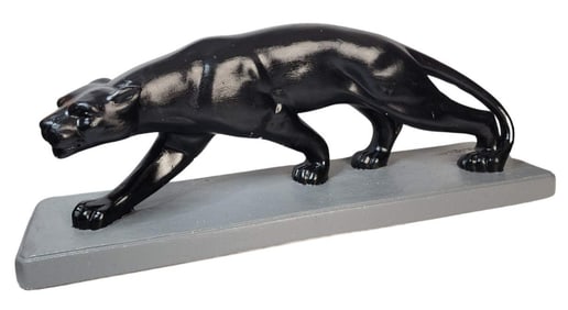 Rare 1930s Art Deco SALVATORE MELANI (1902-1934) Black Lacquer over Plaster Panther on Base