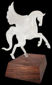 Vintage Mouth Blown Art Glass Pegasus Horse on Wood Base