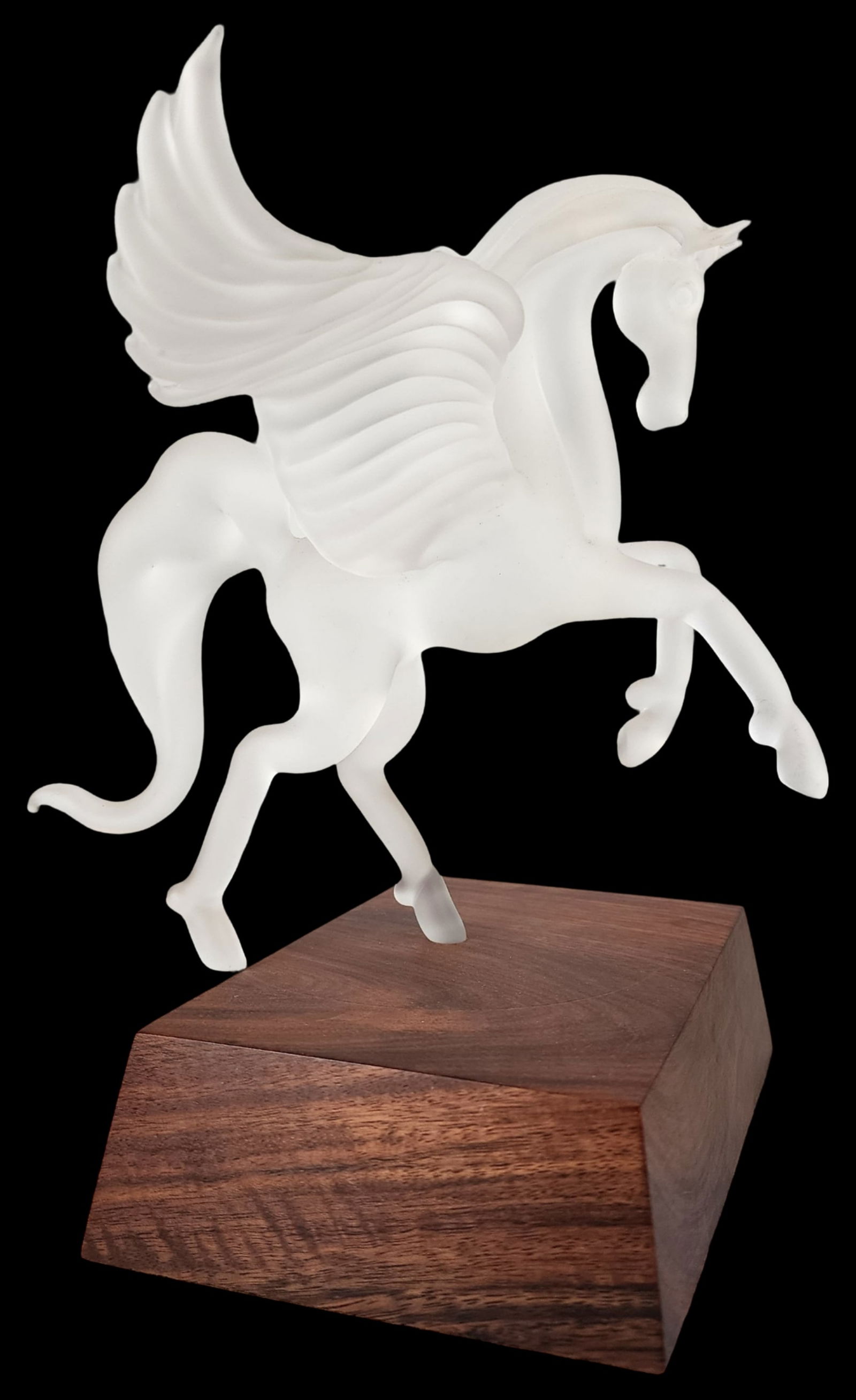 Vintage Mouth Blown Art Glass Pegasus Horse on Wood Base (1 of 9)