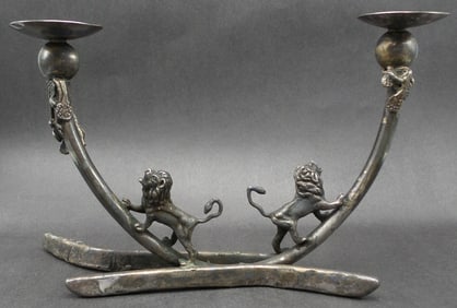 Very Rare Vintage Judaica JACKSON LIPSHITZ Silver Metal Lion Candle Holder