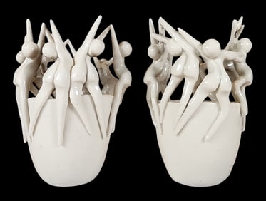 Pair of Vintage PALMER Figural White Porcelain Candle Holders