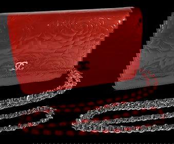 CHANEL Red Patent Leather Camellia WOC Wallet On Chain Bag