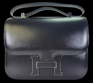 Luxurious HERMES Constance 29 Cartable Veau Noir Sombrero Palladium Hardware