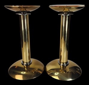 Vintage 1980s KARL SPRINGER Polished Brass Nesting Pillar Candlesticks / Candle Holders