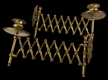 Rare Pair of Antique European Extendable Brass Piano Candleholders