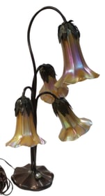 JOHN COOK 1980s Favrile Art Glass Lily Shade Table Lamp