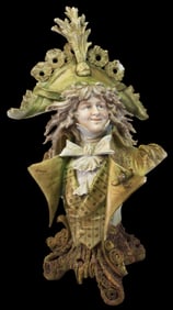 Unusual Vintage German Bisque Porcelain Bust of a Man /w Large Hat