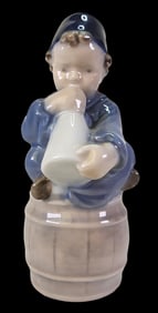 Vintage ROYAL COPENHAGEN Denmark Porcelain Figurine - Boy on Barrel