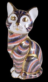 Vintage ROYAL CROWN DERBY Hand Painted Bone China Cat Figurine