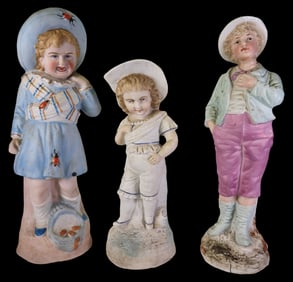 Set of 3 Antique European Bisque Porcelain Figurines
