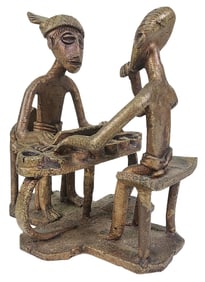 Antique African Cast Brass Sculpture of Game Players