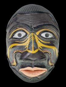 Vintage African Hand Painted "Crying" Ceramic Mask - Signed