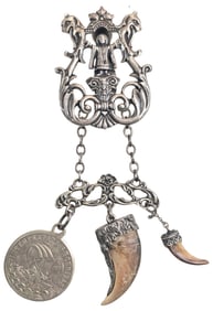 Very Unusual European Alpine 835 Silver Clip /w Coin & Hunting Trophies