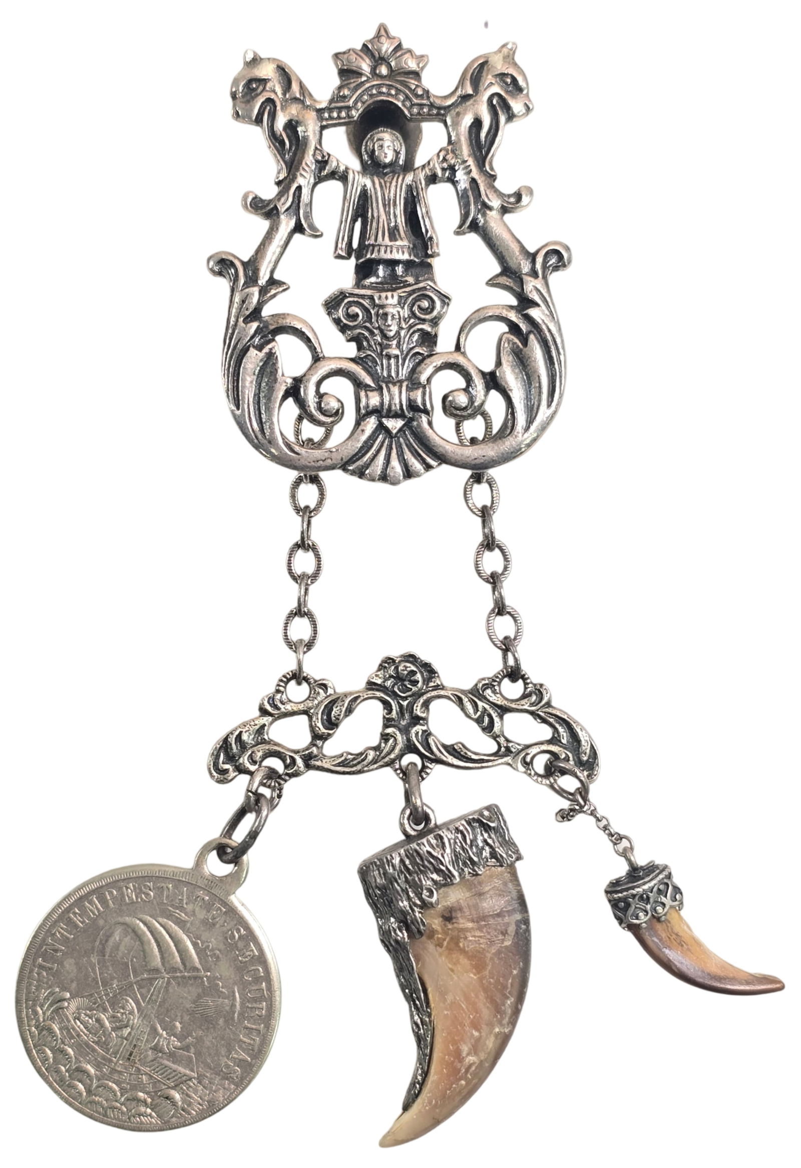 Very Unusual European Alpine 835 Silver Clip /w Coin & Hunting Trophies (1 of 10)