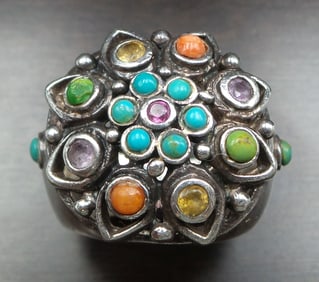 Vintage BARSE Sterling Silver & Colorful Gemstones Designer Ring
