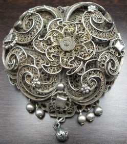 Large Heavy Antique European 800 Silver Filigree Brooch