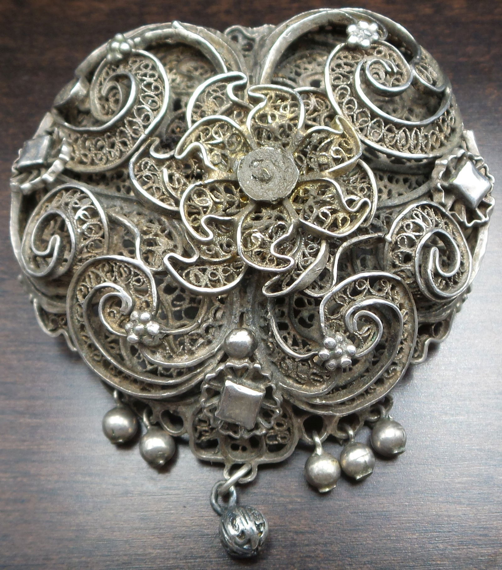 Large Heavy Antique European 800 Silver Filigree Brooch (1 of 6)