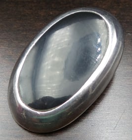 Large Vintage Mid-Century Mexican Sterling Silver & Black Onyx Pendant / Brooch