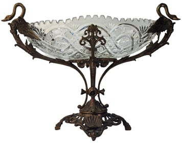 Elegant Vintage Brass & Cut Crystal Centerpiece Bowl