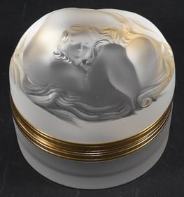 Rare Vintage LALIQUE "Daphne" Crystal Hinged Powder Box