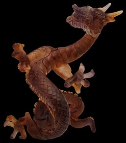 Vintage 1990s DAUM Pate De Verre Amber Glass Dragon Sculpture