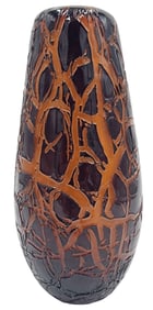 Unusual Vintage Czech Amber & Black Art Glass Lava Vase