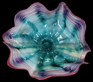 Mesmerizing Vintage Pink, Purple & Bluish-Green Art Glass Bowl - Signed