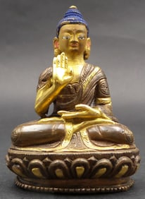 Antique Asian Hand Painted Solid Metal Buddha Figurine