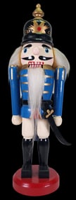 Vintage Hand Carved & Painted Wood German Blue Police Nutcracker