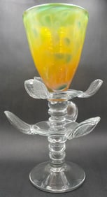 Tall & Unusual Vintage Mouthblown Art Glass Chalice - Signed