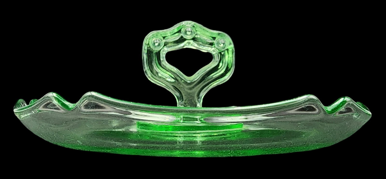 Vintage Vaseline Uranium Glass Handled Ashtray (1 of 5)