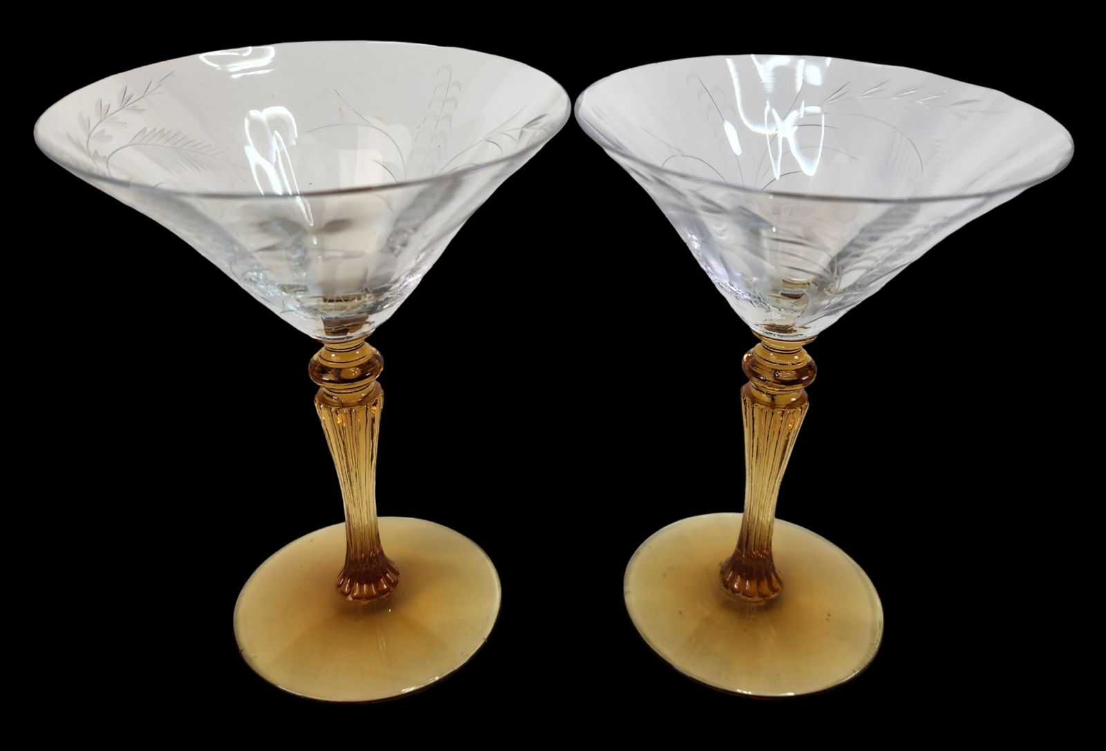 Pair of Rare Vintage TIFFIN-FRANCISCAN Martini Glasses /w Amber Stems (1 of 5)