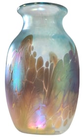 Vintage ELAINE HYDE Multi Colored Iridescent Splatter Art Glass Vase