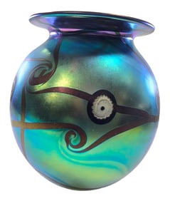 Vintage 2001 EICKHOLT Multi Colored Iridescent Art Glass Vase